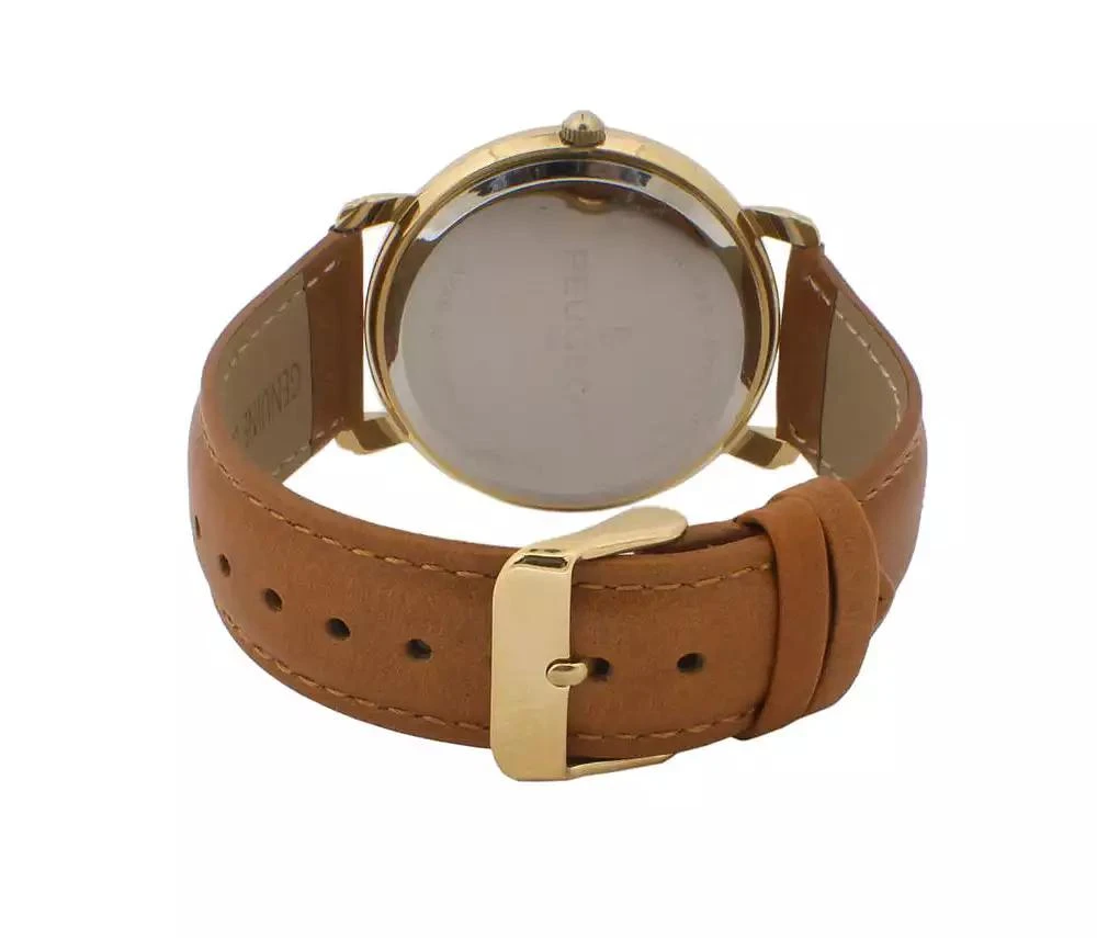 Peugeot Men 38mm Gold Retro Design Calf Skin Leather Strap watch 2
