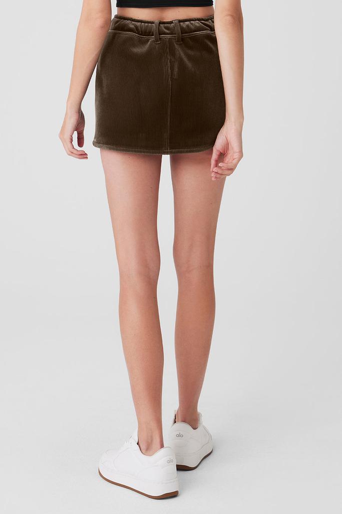 Alo Ribbed Velour Baller Mini Skirt - Macchiato