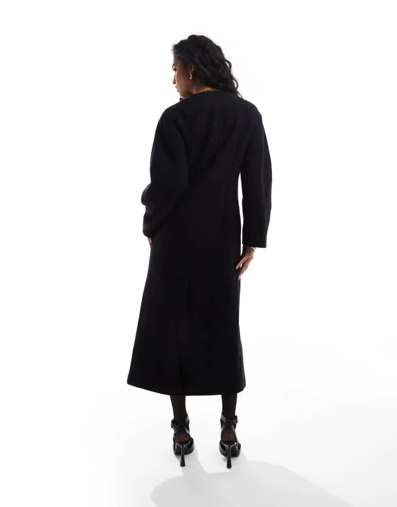 ASOS ASOS DESIGN collarless nipped waisted wool coat in black 3