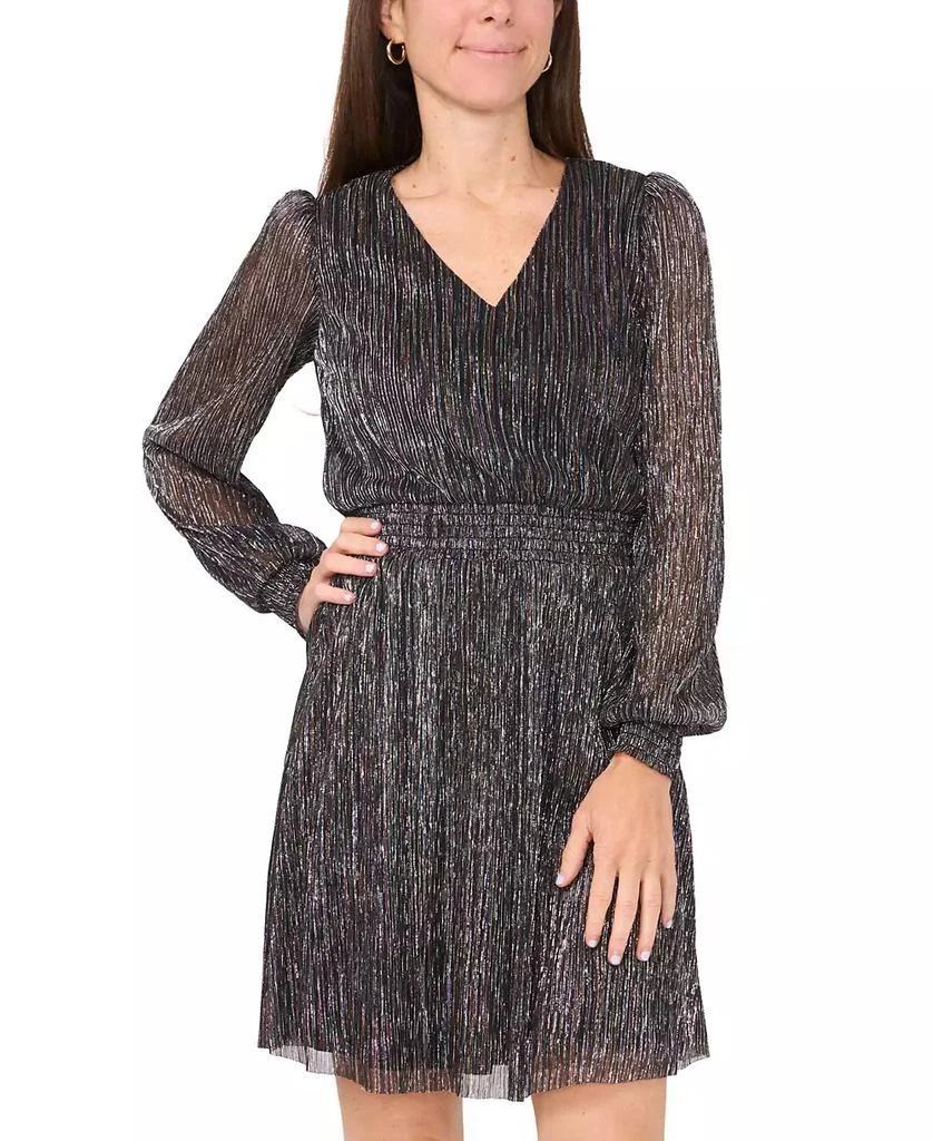 MSK Petite V-Neck Metallic-Threaded Smocked-Waist Dress 3