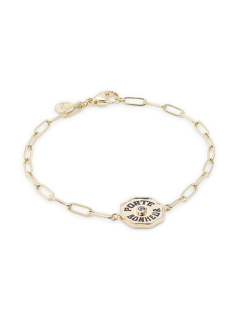 Marlo Laz Je Porte Bonheur 14K Yellow Gold, Tanzanite & Enamel Paper Clip Chain Bracelet
