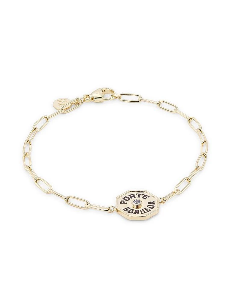 Marlo Laz Je Porte Bonheur 14K Yellow Gold, Tanzanite & Enamel Paper Clip Chain Bracelet 1
