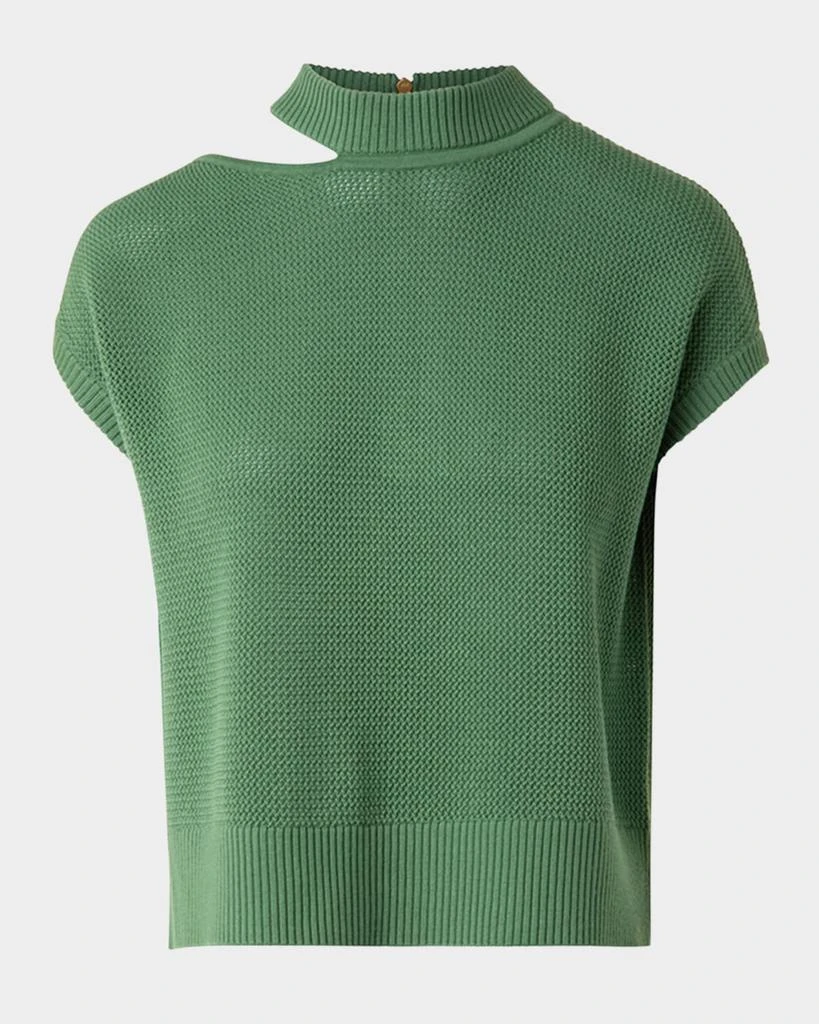 Akris Slash Cutout Short-Sleeve Cool Wool Mesh Knit Sweater 1