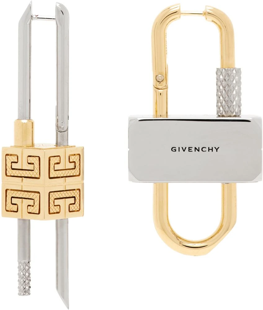 Givenchy Gold & Silver Lock Asymmetrical Earrings 1