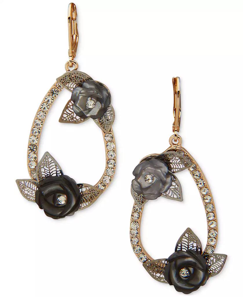 Lonna & Lilly Gold-Tone Black Pavé Open Flower Drop Earrings