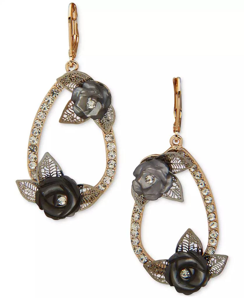 Lonna & Lilly Gold-Tone Black Pavé Open Flower Drop Earrings 1