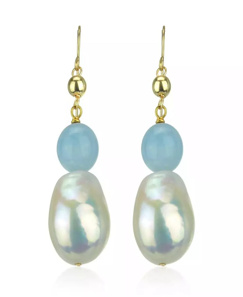 Macy
s White Freshwater Cultured Pearl (11-14mm) and Blue Aquamarine (9 1/ 2 ct. t.w) Dangle Earrings in 14k Yellow Gold 1