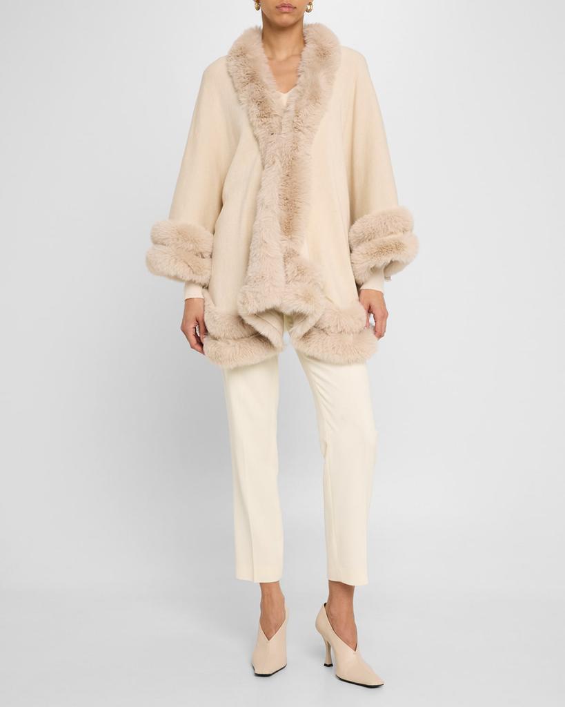 La Fiorentina Ruana Shawl W/ Faux Fur Trim