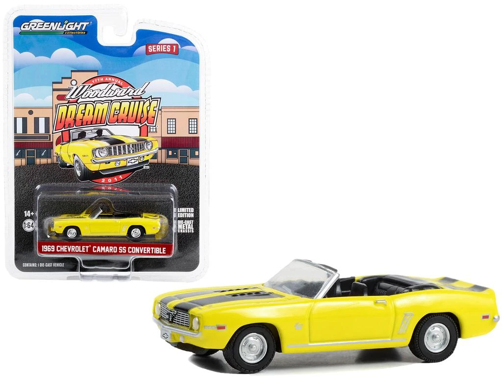 Greenlight 1969 Chevrolet Camaro SS Convertible Yellow with Black Stripes "17th Annual Woodward Dream Cruise Featured Heritage Vehicle" (2011) "Woodward Dream Cruise" Series 1 1/64 Diecast Model Car by 2
