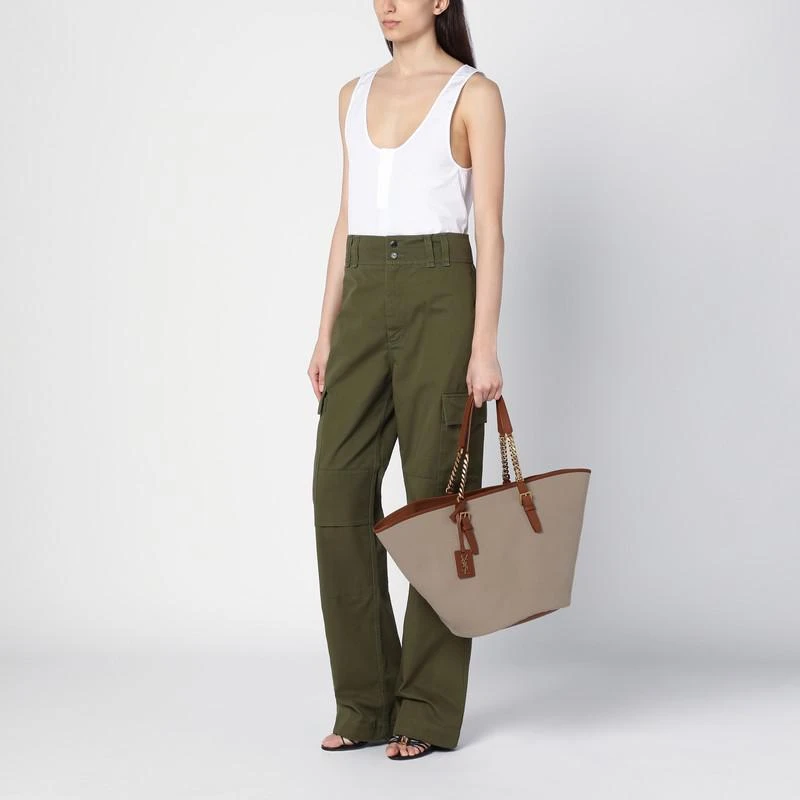 Yves Saint Laurent Desert-coloured shoulder bag in canvas and leather 2