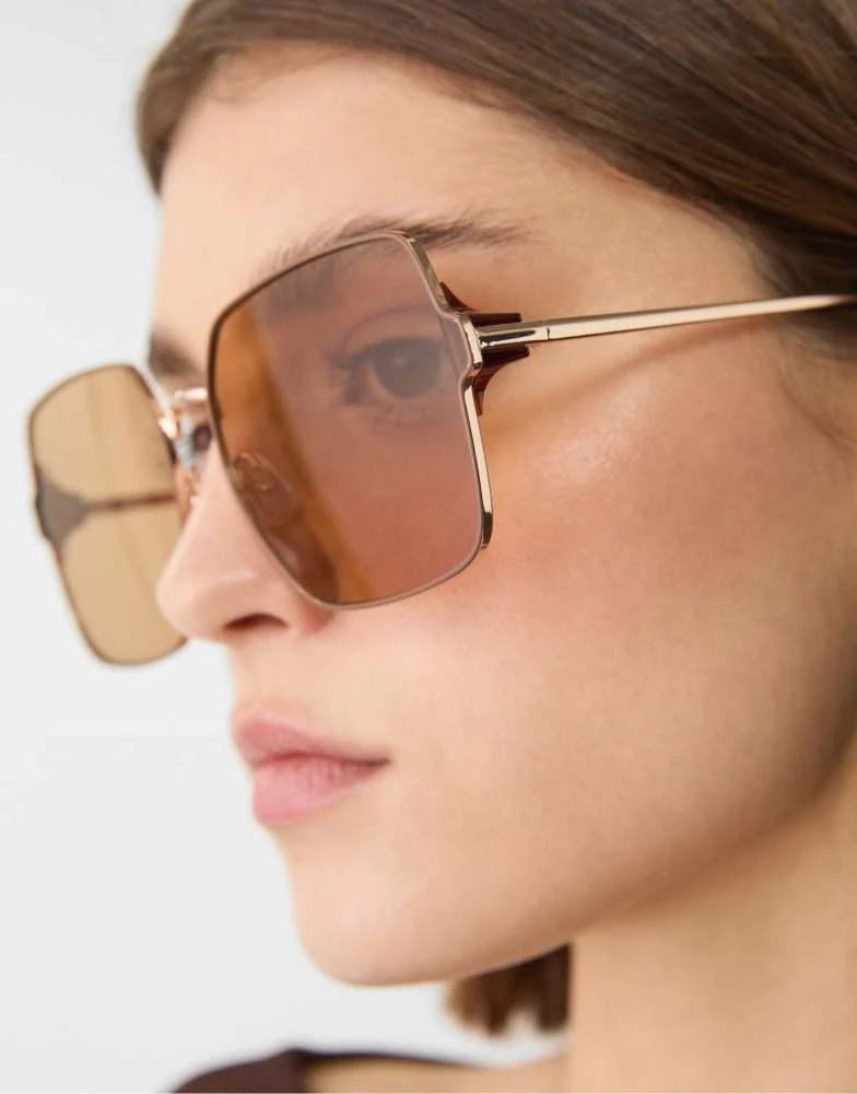 Stradivarius Stradivarius sunglasses with metal temples in brown 3