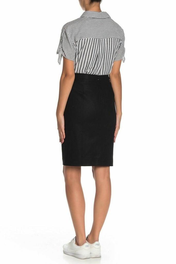 J. Crew Linen Cotton Above Knee Workwear Casual Pencil Skirt In Black