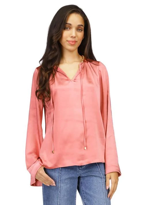 Michael Kors Michael Kors Womens Satin Bell Sleeve Chain Top 1