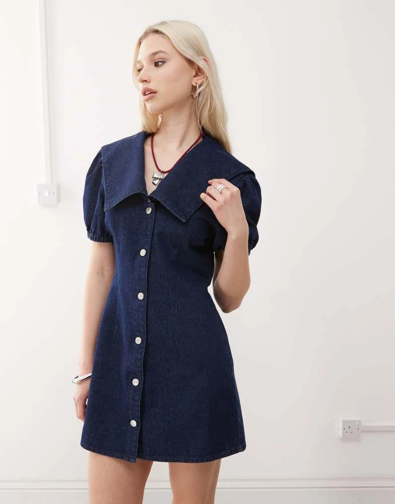 Reclaimed Vintage Reclaimed Vintage sailor collar denim mini dress in indigo 3