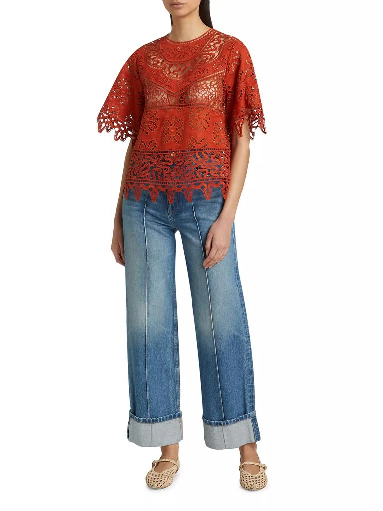 Ulla Johnson Aria Patchwork Linen & Eyelet Lace Blouse 2