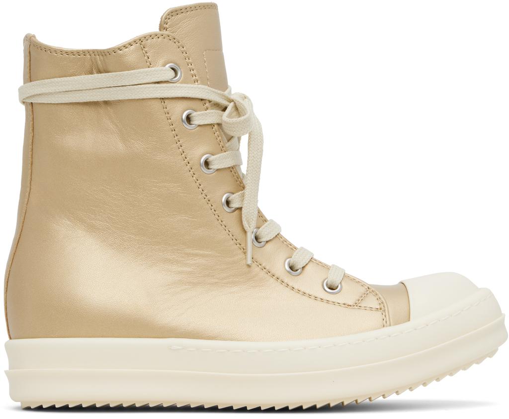 【RICK OWENS】ベージュ Hollywood Overdyed Denim スニーカー Rick Owens Beige Hollywood Overdyed Denim Sneakers - Casual