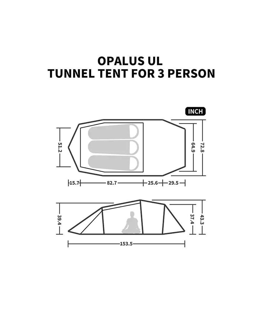 Naturehike Opalus 3 Person Tunnel Tent, Lightweight Backpacking Tent with Vestibule, Double Wall 4 Season Tents for Camping