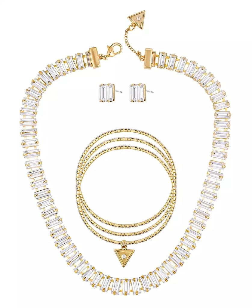 GUESS 3-Pc. Rhinestone and Glass Stone Metal-Tone Necklace, Stud Earrings, and Bracelet Set 2