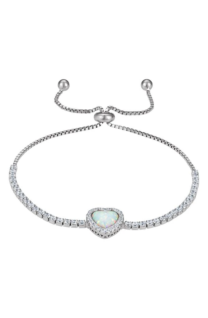 FZN Sterling Silver Created Opal Heart Charm Bracelet