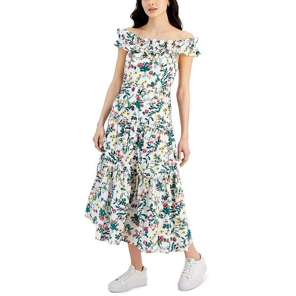 Nautica Jeans Co. Womens Smocked Ruffled Maxi Dress 1