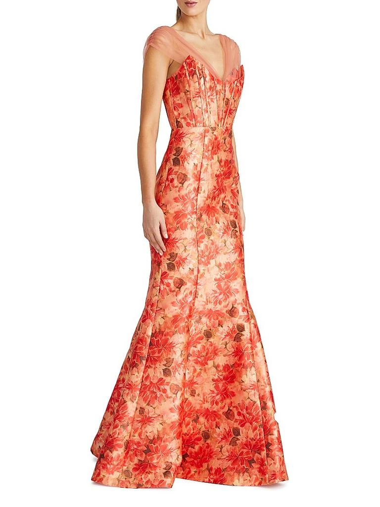 Theia Lowen Floral Mikado Satin Mermaid Gown 4
