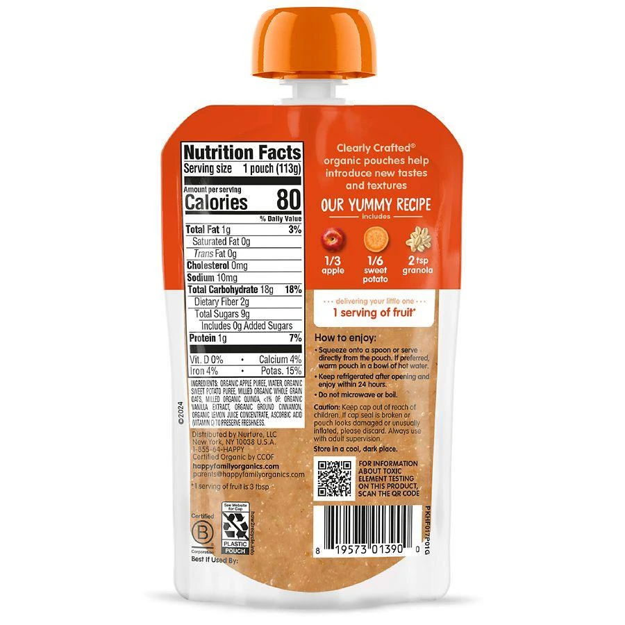 Happy Baby Organics Clearly Crafted Stage 2 Meals Apples, Sweet Potatoes & Granola Pouch Apples, Sweet Potatoes & Granola, Single Pouch 3