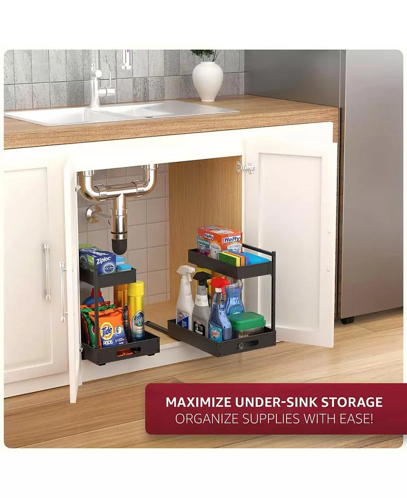 Sorbus 2 Pack 2-Tier Pull-Out Under Sink Organizer and Adhesive Tape - for Kitchen and Bathroom 7