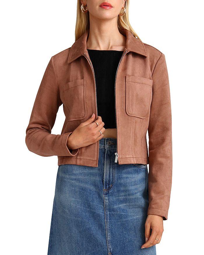 Bagatelle Faux Suede Zip Front Cropped Jacket