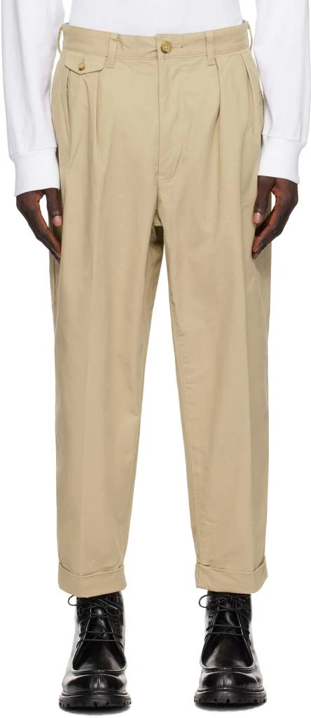 BEAMS PLUS Beige 2 Pleats Twill Trousers 1