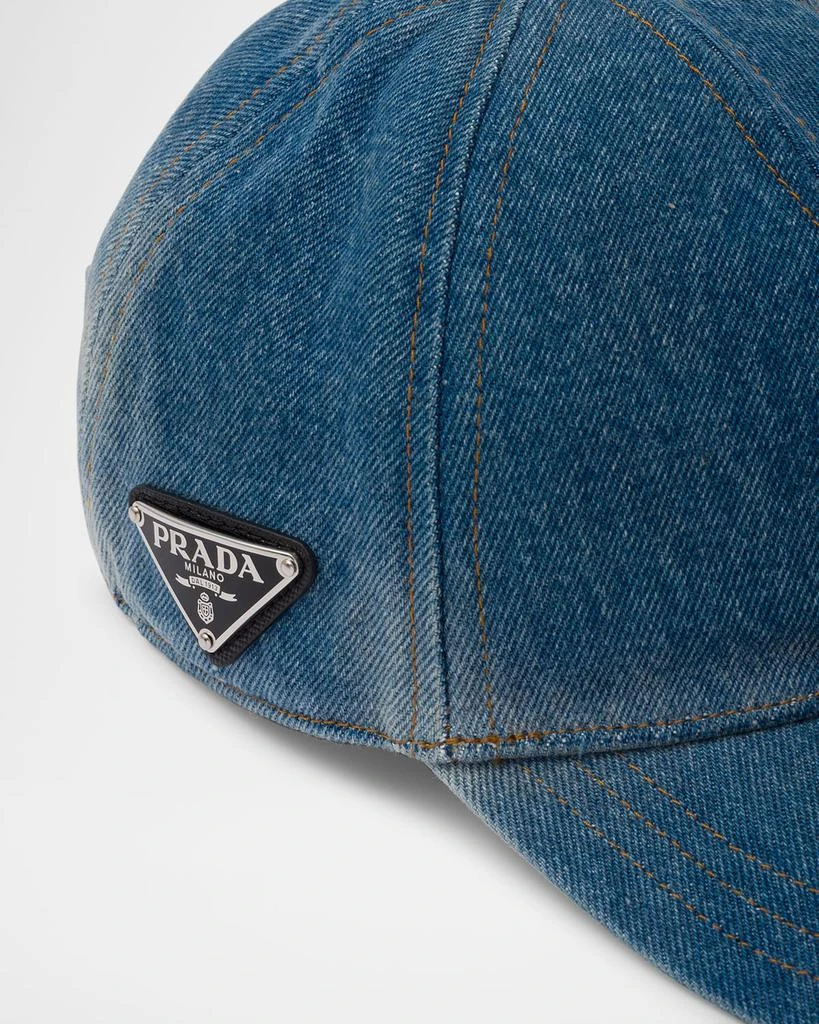 Prada Triangle Logo Denim Cap Blue Prada Triangle Logo Denim Baseball Cap - Blue | Editorialist main image 3