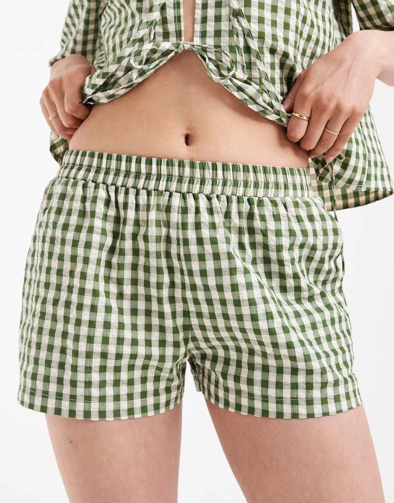 Daisy Street Daisy Street pull on boxer style shorts in green check co-ord 5