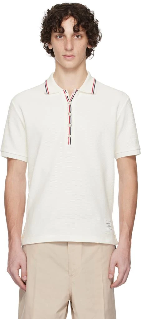 Thom Browne Off-White Cotton Waffle Rib Cuff Polo 1