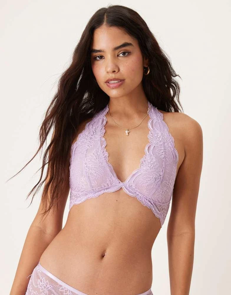 Free People Free People last dance lace halter bra in orchid 2