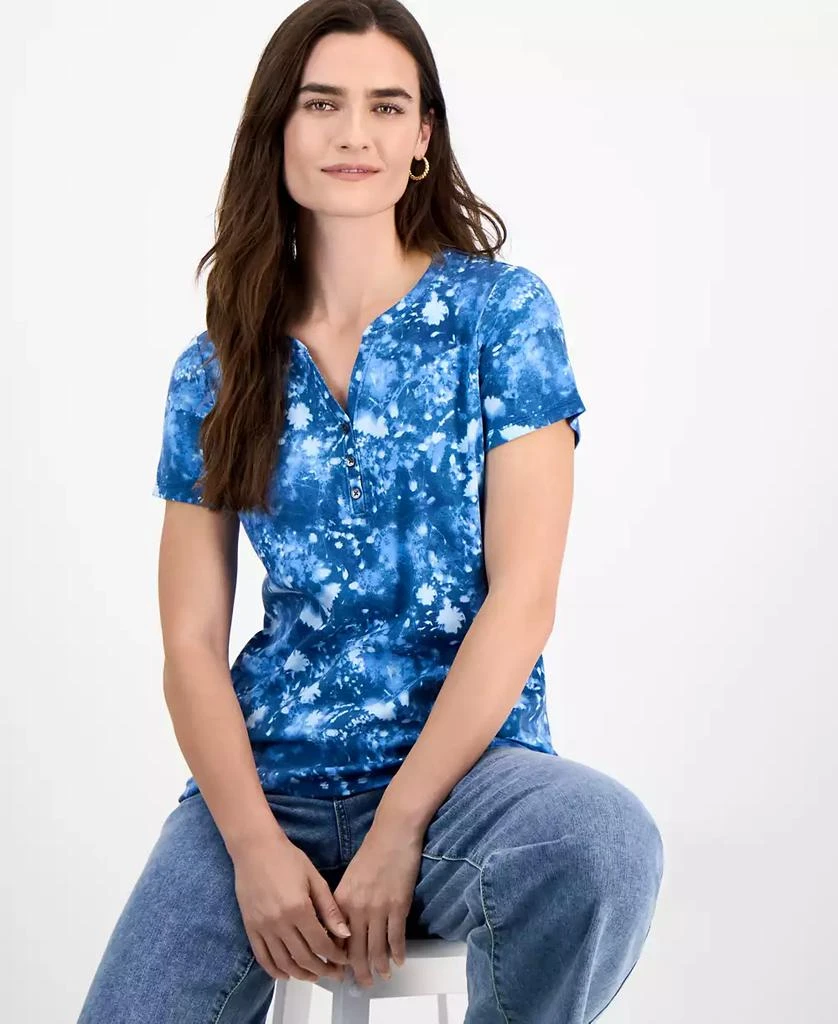 Style & Co Women's Printed Short-Sleeve Henley T-Shirt, Exclusively at Macy's 1