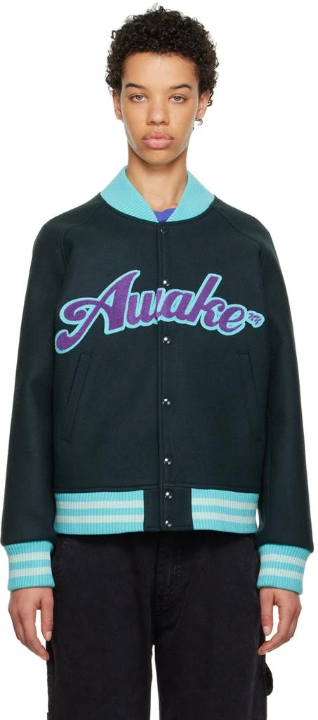 Awake NY Gray Embroidered Varsity Jacket 1