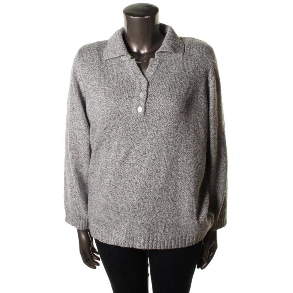 Karen Scott Plus Womens Ribbed Trim Long Sleeves Henley Sweater