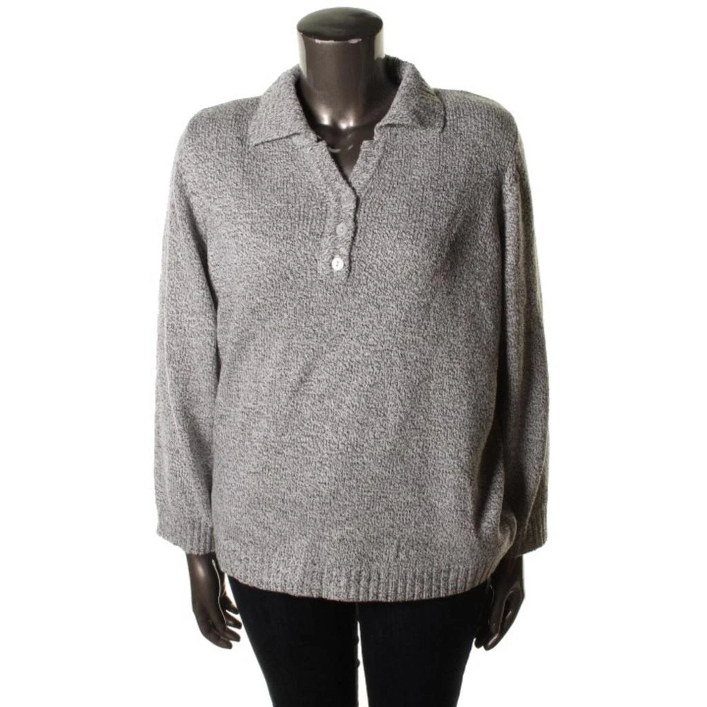 Karen Scott Plus Womens Ribbed Trim Long Sleeves Henley Sweater 2