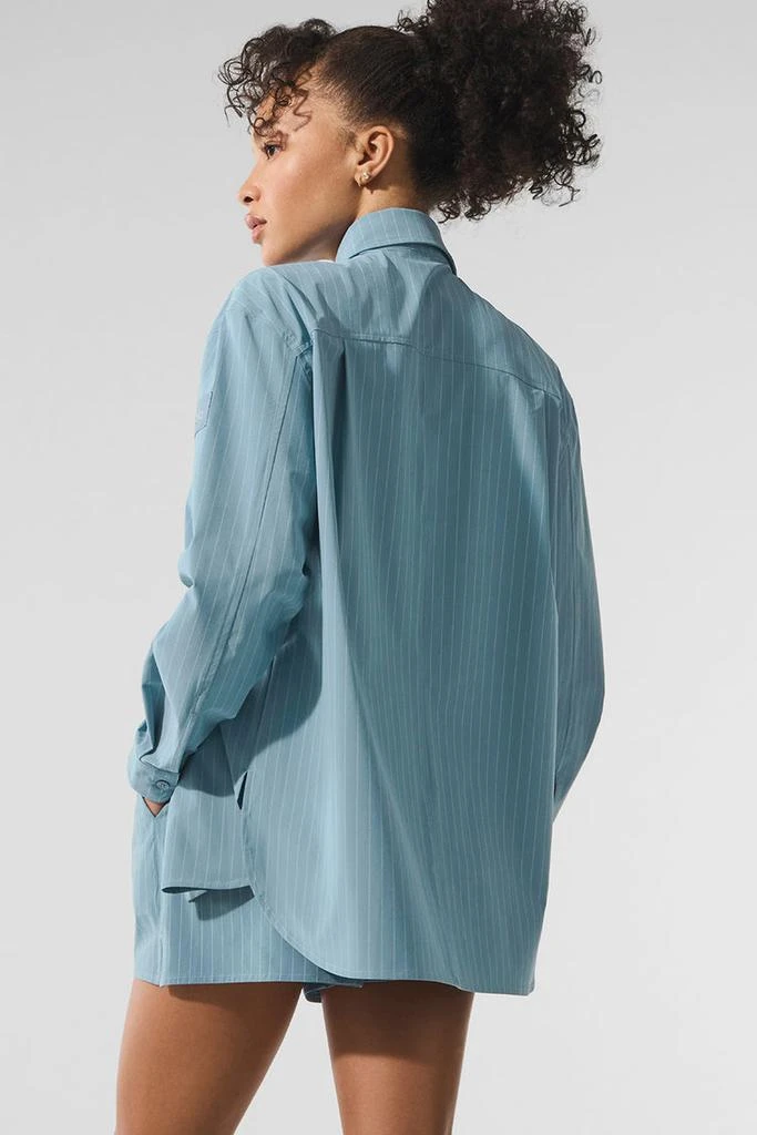 Alo Pinstripe Daylight Button Down Long Sleeve - Lunar Grey/White 2