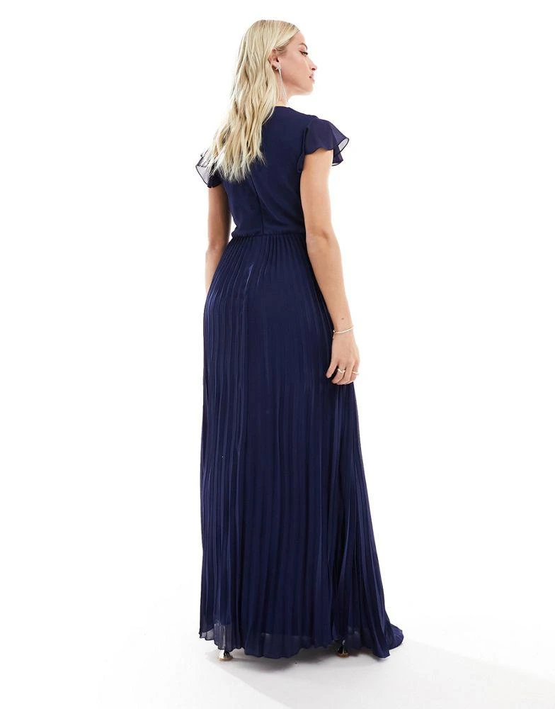 princess polly baby blue dress TFNC Maternity Bridesmaid chiffonmaxi dress with flutter sleeve and pleated  skirt in navy – On Sale Now with Up to 70% Off