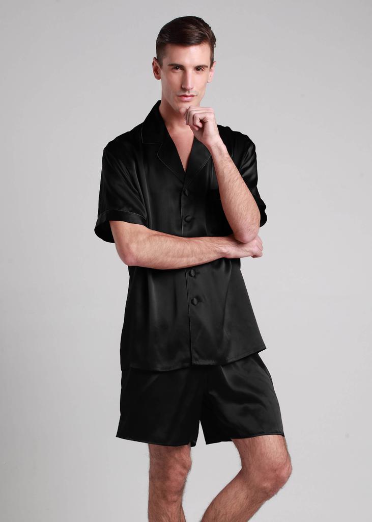 LILYSILK Men's 22 Momme Contrast Trim Short Silk Pajama Set
