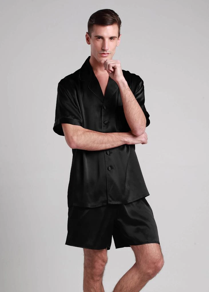 LILYSILK Men's 22 Momme Contrast Trim Short Silk Pajama Set 1