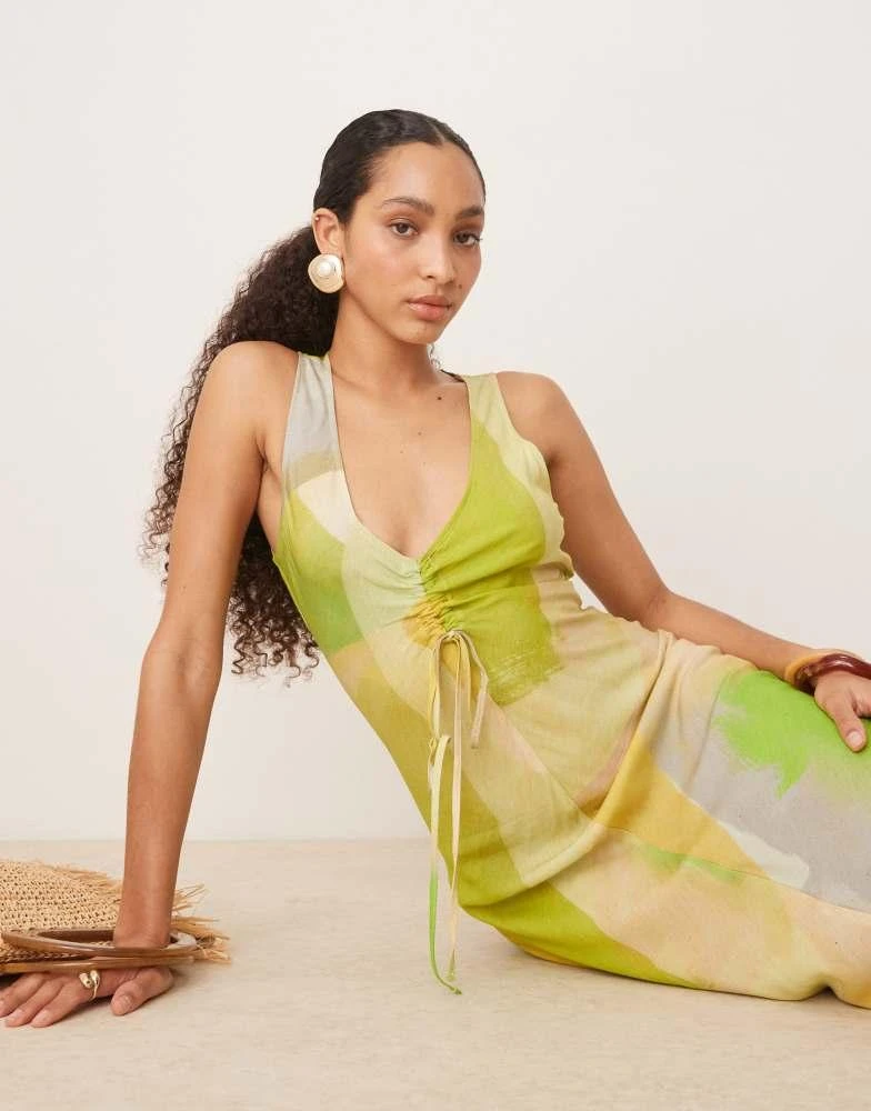 Shop ASOS DESIGN v neck ruched tie midi dress in green blur on Sale at BeyondStyle Get 10% Off ASOS DESIGN v neck ruched tie midi dress in green blur with Shop ASOS DESIGN v neck ruched tie midi dress in green blur on Sale at BeyondStyle Get 10% Off ASOS DESIGN v neck ruched tie midi dress in green blur with