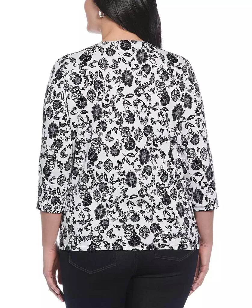 Rafaella Plus Size Floral Print Lace Up 3/4 Sleeve Top 2
