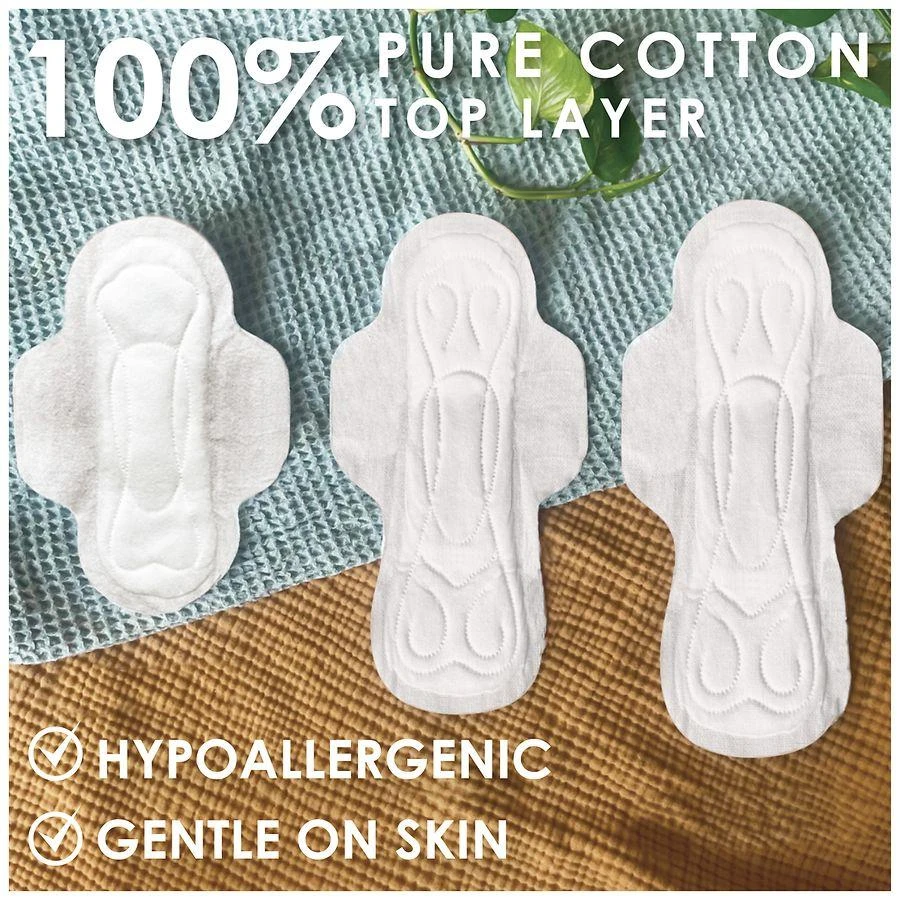 L. Ultra Thin Pads, 100% Pure Cotton Top Layer, with Wings Overnight Absorbency No Scent, Extra Long 8