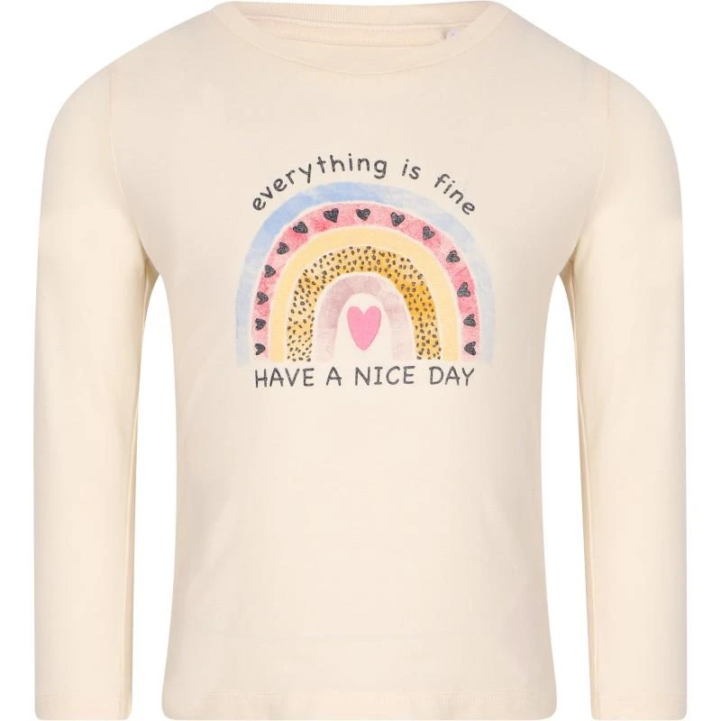 NAME IT® Everything is fine long sleeved organic t shirt in off white 1