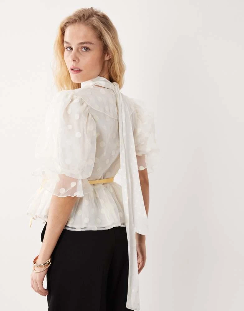 Sister Jane Dream Sister Jane cotton blend polka dot organza puff sleeve wrap top in ivory 3