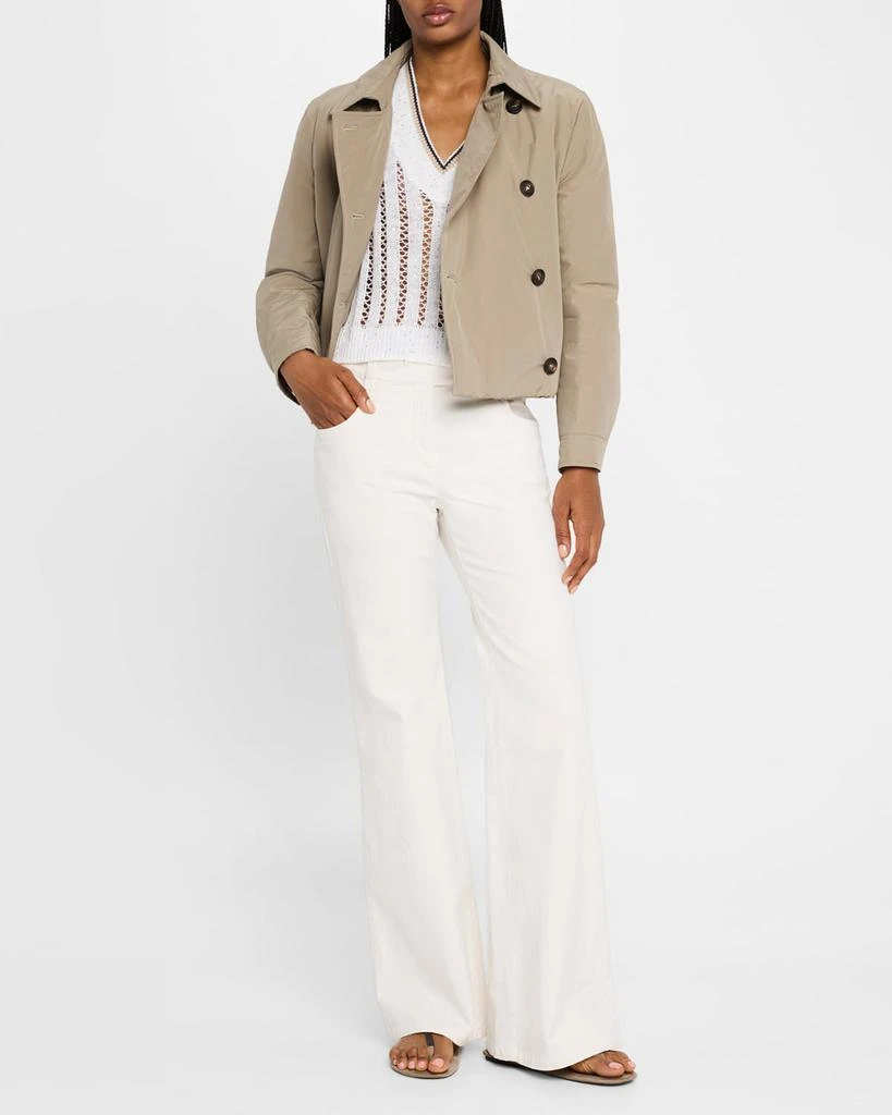 Brunello Cucinelli V-Neck Tipped Linen Paillette Lattice Knit Sweater 2