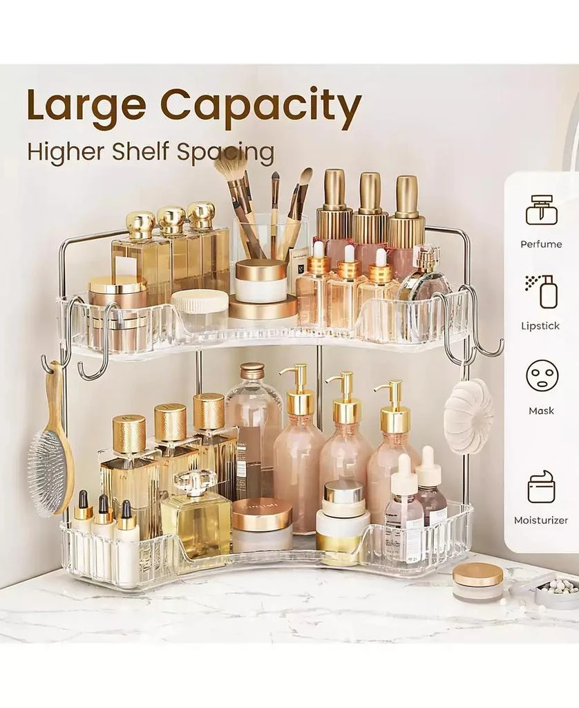 YIGII 2 Tier Bathroom Organizer with Hooks for Makeup and Skincare 4