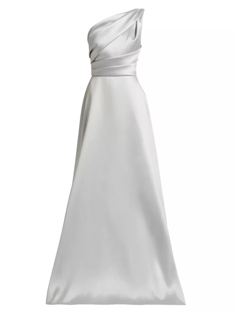 Amsale Satin Pleated One-Shoulder Gown 1