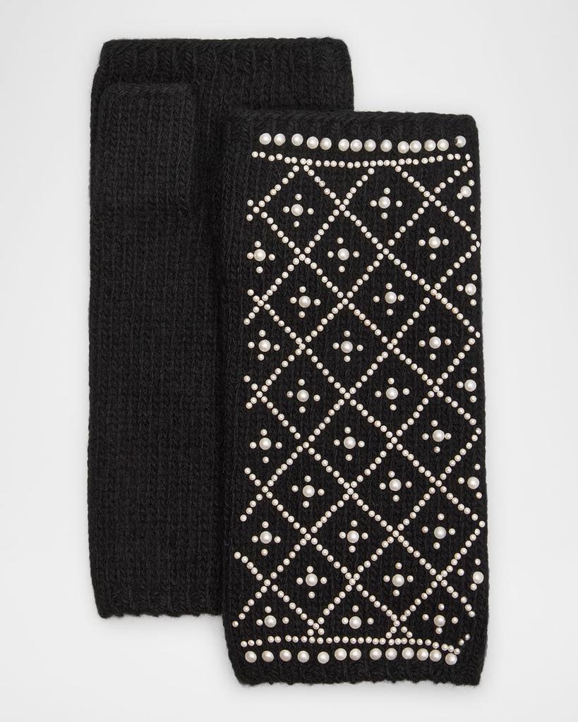 Carolyn Rowan Cashmere Fingerless Gloves W/ Faux Pearls